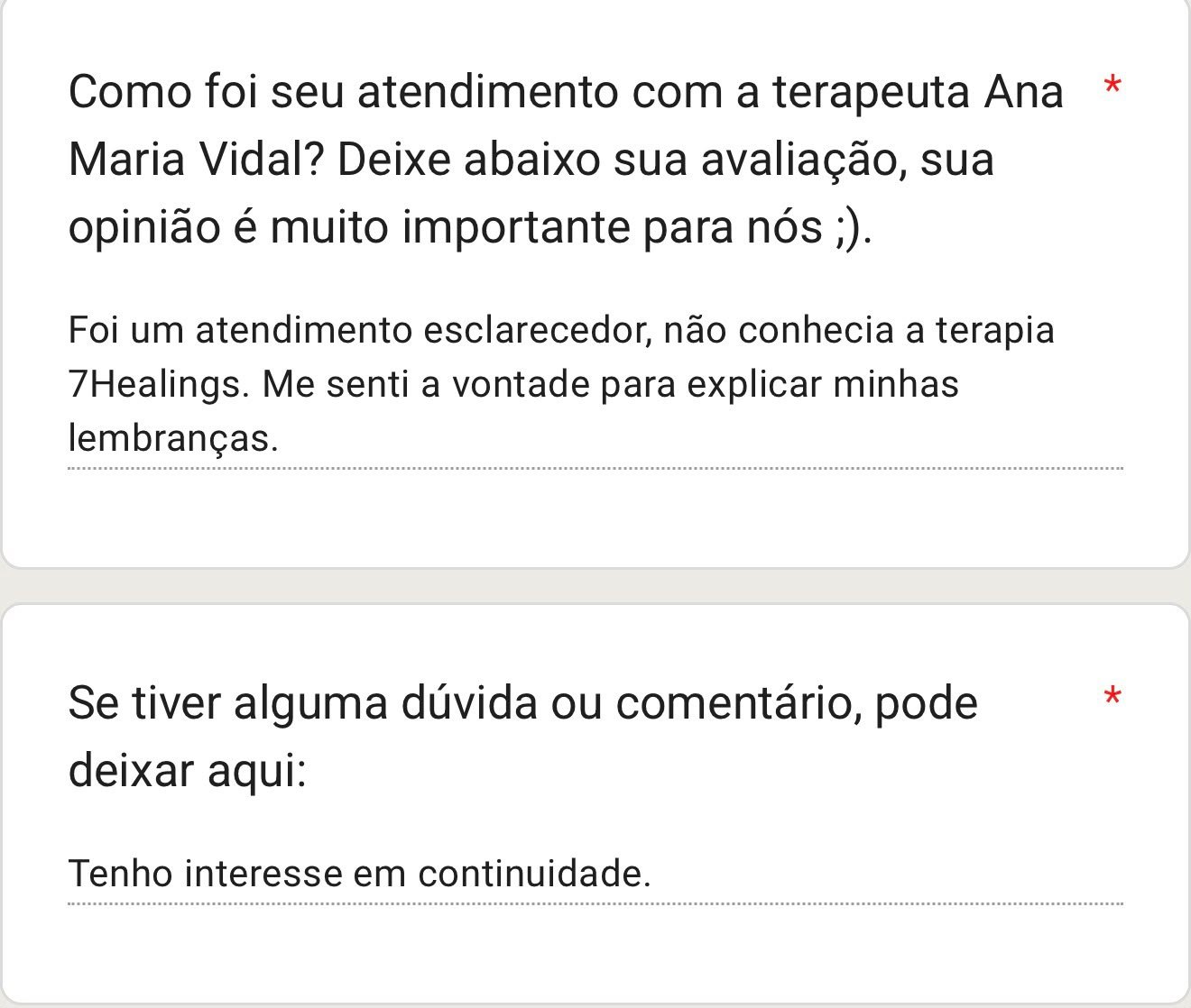 Depoimento de paciente sobre a terapia 7Healings